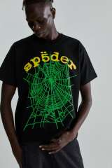 1:1 Quality Yellow Letter Green Spider Web Print Print Tee