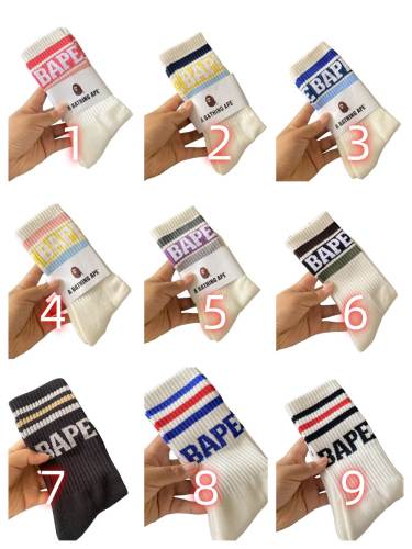 Bape Large Letter Jacquard Striped Socks 9 colors