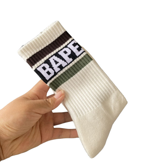 Bape Large Letter Jacquard Striped Socks 9 colors