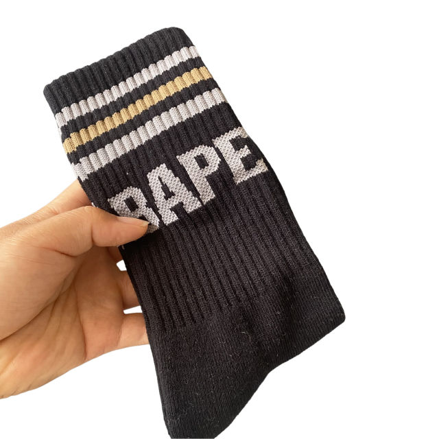 Bape Large Letter Jacquard Striped Socks 9 colors