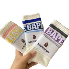 Bape Large Letter Jacquard Striped Socks 9 colors