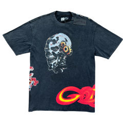 Hellstar Flame Letter Burnt Skull Print Washed Version Tee 2 colors