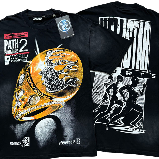 Hellstar Diamond Encrusted World Championship Ring Print Washed Version Tee