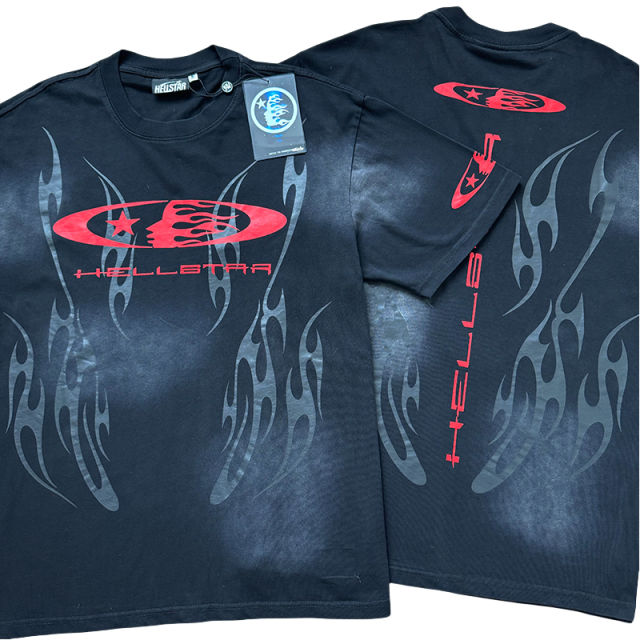 Hellstar Dark Flame Red Logo Print Washed Version Tee