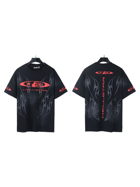 Hellstar Dark Flame Red Logo Print Washed Version Tee