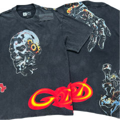 Hellstar Flame Letter Burnt Skull Print Washed Version Tee 2 colors