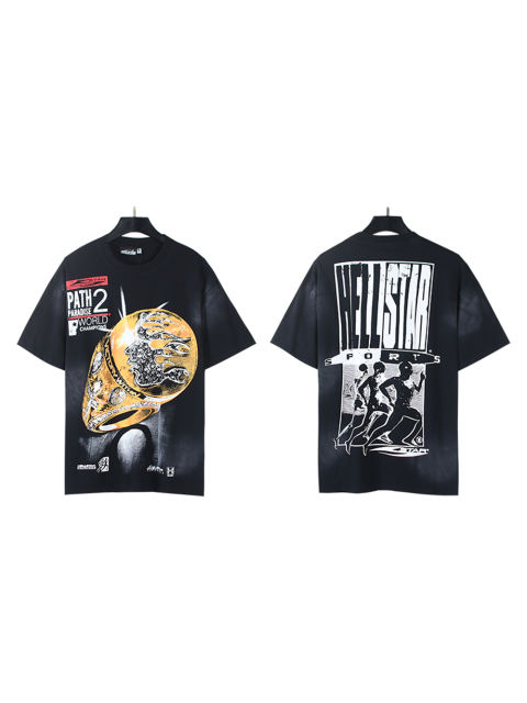 Hellstar Diamond Encrusted World Championship Ring Print Washed Version Tee