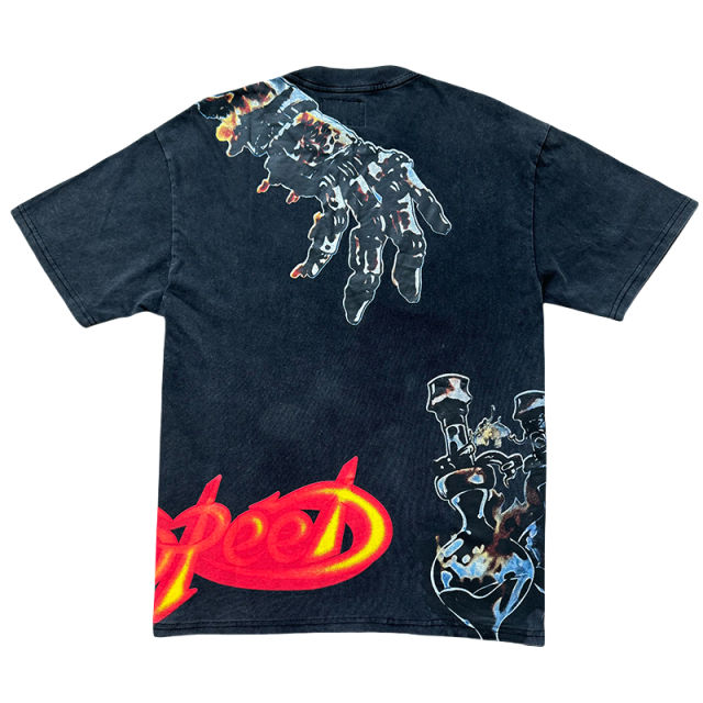 Hellstar Flame Letter Burnt Skull Print Washed Version Tee 2 colors