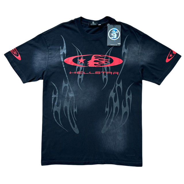 Hellstar Dark Flame Red Logo Print Washed Version Tee