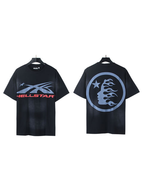 Hellstar Red and blue Logo Print Washed Version Tee