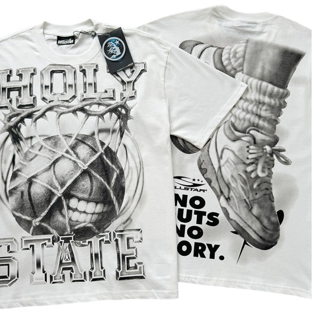 Hellstar Abstract Basketball Frame Sneakers Stacked Socks Printed Tee