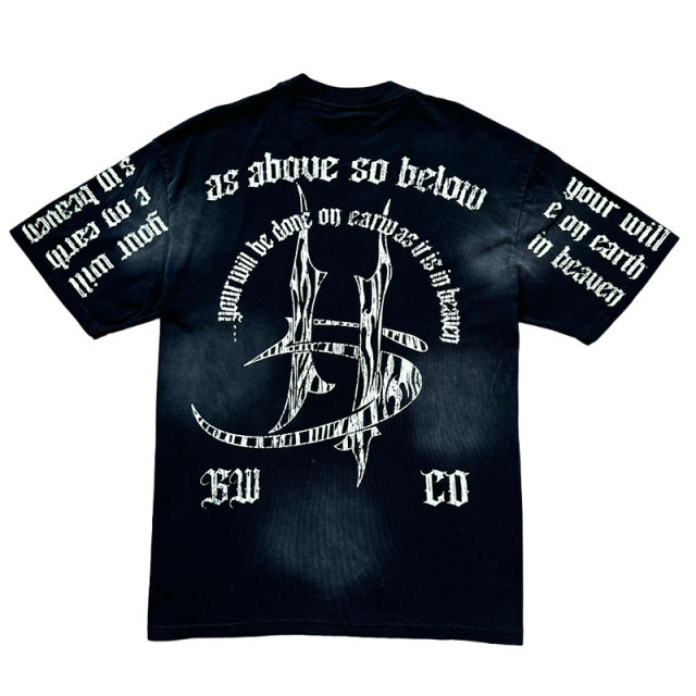 Hellstar Gothic Letter Print Washed Version Tee