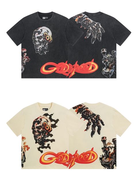 Hellstar Flame Letter Burnt Skull Print Washed Version Tee 2 colors