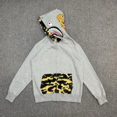 [Best Quality] 1:1 Bape Double Hood Green Camo Shark Hoodie Gray