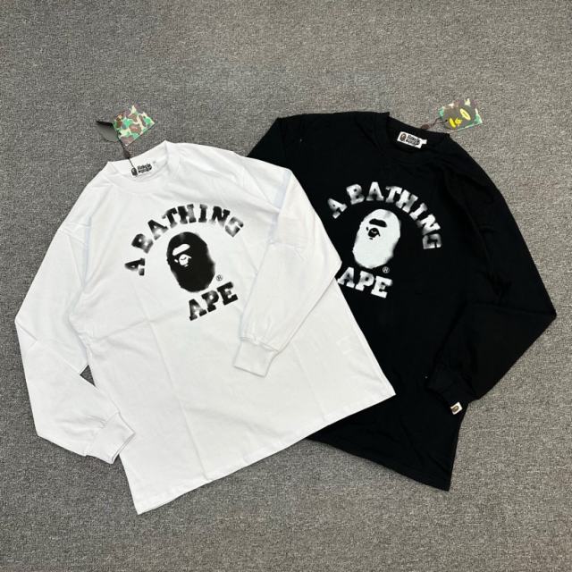 [Best Quality] 1:1 Bape Green Basic Ape Head Long Sleeve T-Shirt Black White