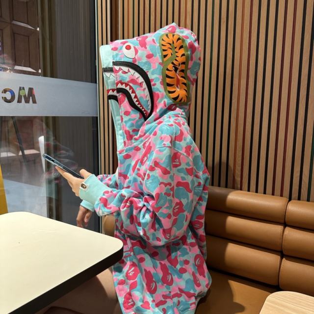 [Best Quality] 1:1 Bape Double Hood Miami Camo Shark Hoodie