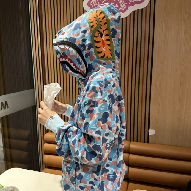 [Best Quality] 1:1 Bape Double Hood HANGZHOU Limited Green Camo Shark Hoodie