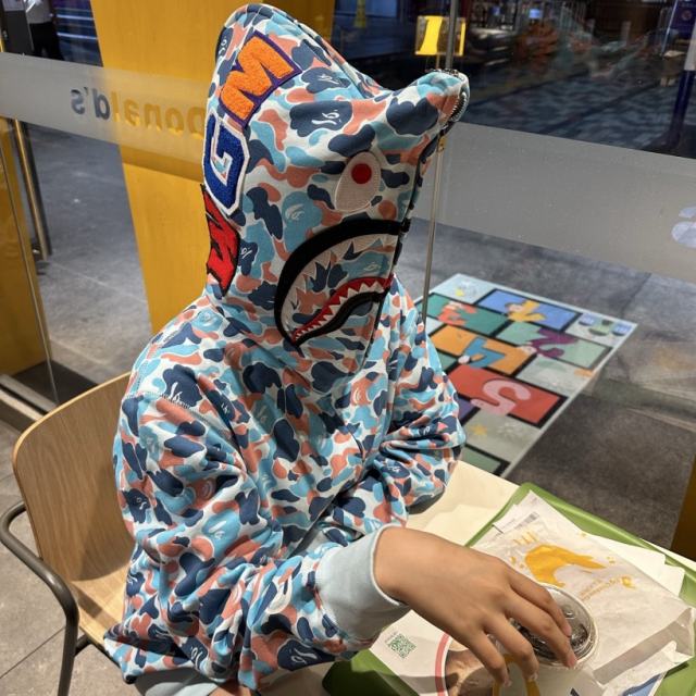 [Best Quality] 1:1 Bape Double Hood HANGZHOU Limited Green Camo Shark Hoodie