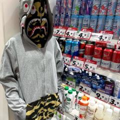 [Best Quality] 1:1 Bape Double Hood Green Camo Shark Hoodie Gray