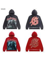 28412268 Dog Head Moon Print Washed Version Hoodie 2 colors