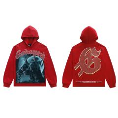 28412268 Dog Head Moon Print Washed Version Hoodie 2 colors