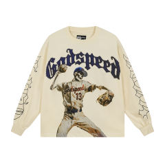 28357720 Skeleton Baseball Player Print Washed Version Long Sleeve T-Shirt 2 colors