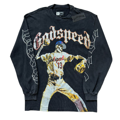 28357720 Skeleton Baseball Player Print Washed Version Long Sleeve T-Shirt 2 colors