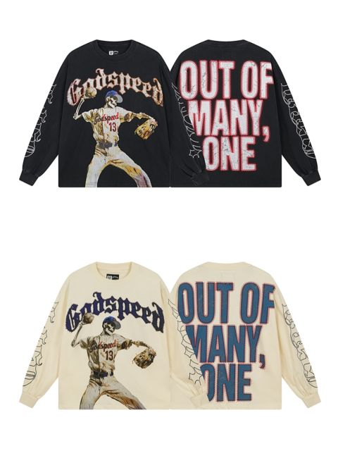 28357720 Skeleton Baseball Player Print Washed Version Long Sleeve T-Shirt 2 colors