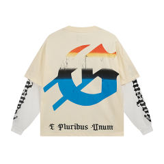 28357721 Metal Robot Moon Print Fake Two-Piece Long Sleeve T-Shirt
