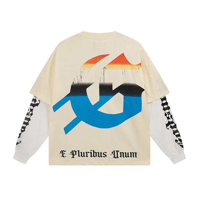 28357721 Metal Robot Moon Print Fake Two-Piece Long Sleeve T-Shirt