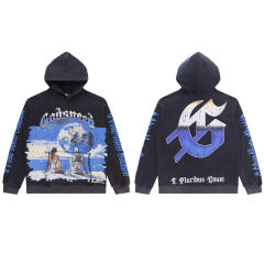 28412272 Tech People Earth Print Washed Version Hoodie 2 colors