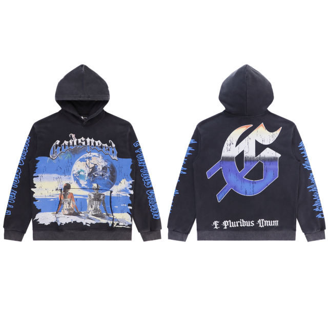 28412272 Tech People Earth Print Washed Version Hoodie 2 colors