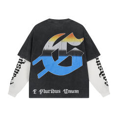 28357721 Metal Robot Moon Print Fake Two-Piece Long Sleeve T-Shirt