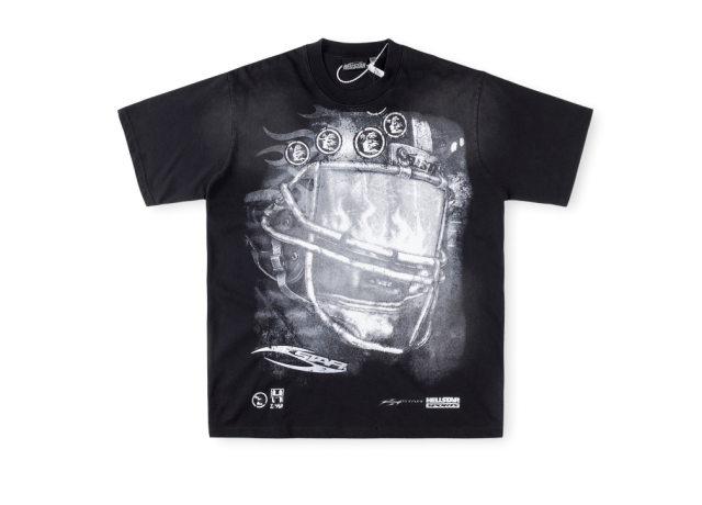 1:1 quality version Hellstar Flame Mask Helmet Print Washed Version Tee