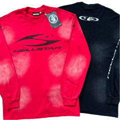 Hellstar Logo Print Washed Version Long Sleeve T-Shirt 2 colors