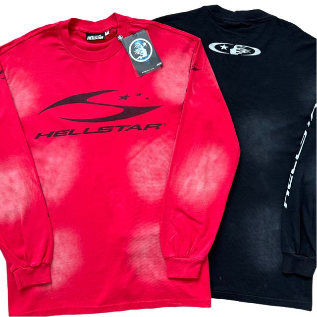 Hellstar Logo Print Washed Version Long Sleeve T-Shirt 2 colors