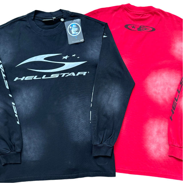 Hellstar Logo Print Washed Version Long Sleeve T-Shirt 2 colors