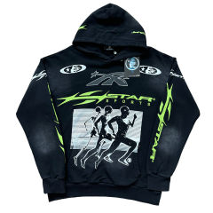 28367321 Running Man Letter Print Sports Washed Version hoodie & pants set