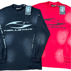 Hellstar Logo Print Washed Version Long Sleeve T-Shirt 2 colors