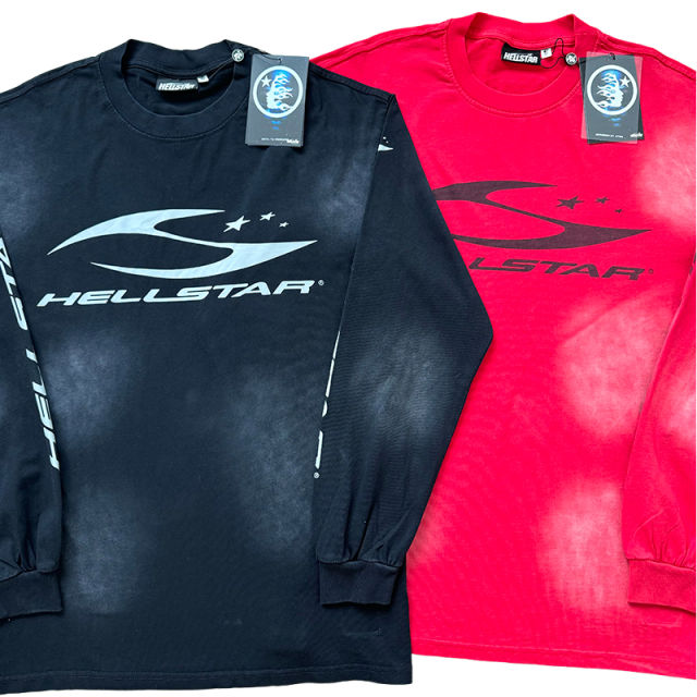 Hellstar Logo Print Washed Version Long Sleeve T-Shirt 2 colors