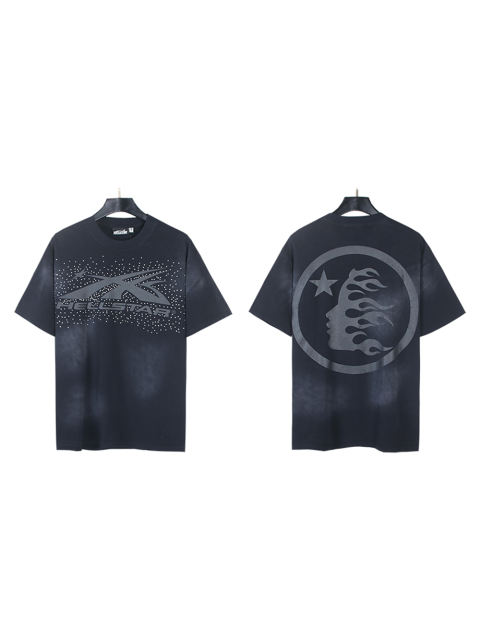 Hellstar Rhinestone Black Logo Print Washed Version Tee
