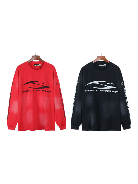 Hellstar Logo Print Washed Version Long Sleeve T-Shirt 2 colors