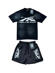 Hellstar White logo print washed Version Tee & Shorts Set