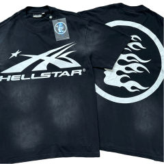 Hellstar White logo print washed Version Tee & Shorts Set