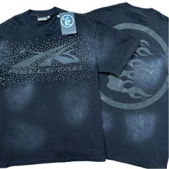 Hellstar Rhinestone Black Logo Print Washed Version Tee