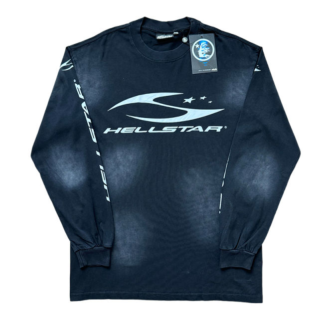 Hellstar Logo Print Washed Version Long Sleeve T-Shirt 2 colors