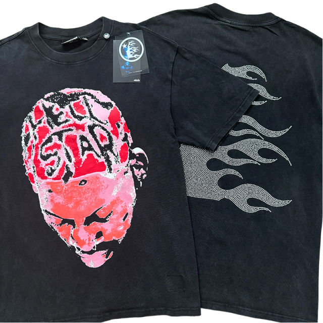 Hellstar Rodman Printed Back Heat-Pressed Rhinestones Washed Version Tee 2 colors