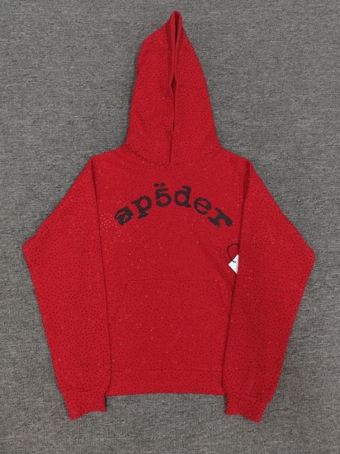 1:1 Top Quality Sp5der VVS Rhinestone Hoodie RedJewel
