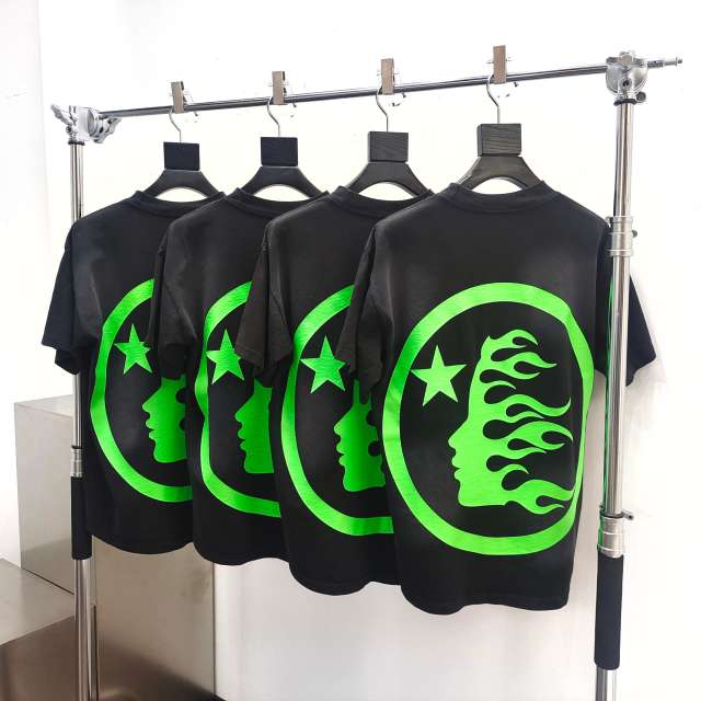 1:1 Quality Hellstar Green Classic Letter Logo Printed Washed Version Tee
