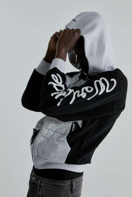 1:1 quality version 28412362 Hot-fix rhinestone five-pointed star large 5 embroidered hoodie